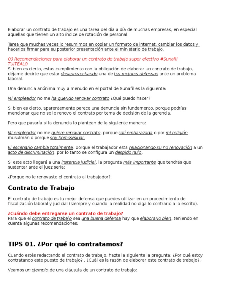 Elaborar Un Contrato de Trabajo