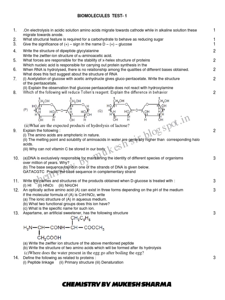 Biomolecules Test 1 Board Iitp PDF
