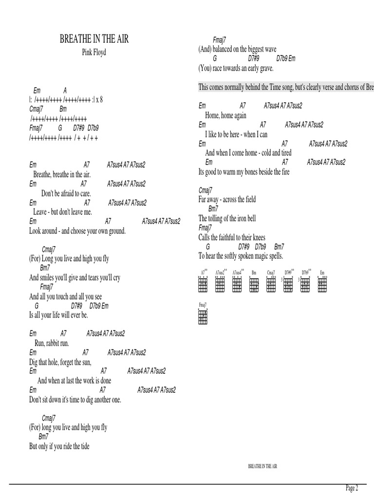 Breathe in the Air - Pink Floyd - CL | Songs | Entertainment (General) | Free 30-day Trial | Scribd