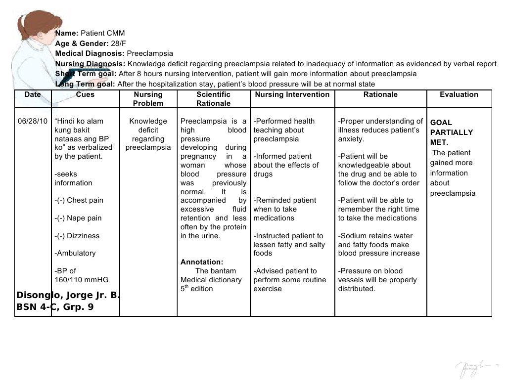 Nursing Care Plan for Preeclampsia | PDF | Nursing | Patient
