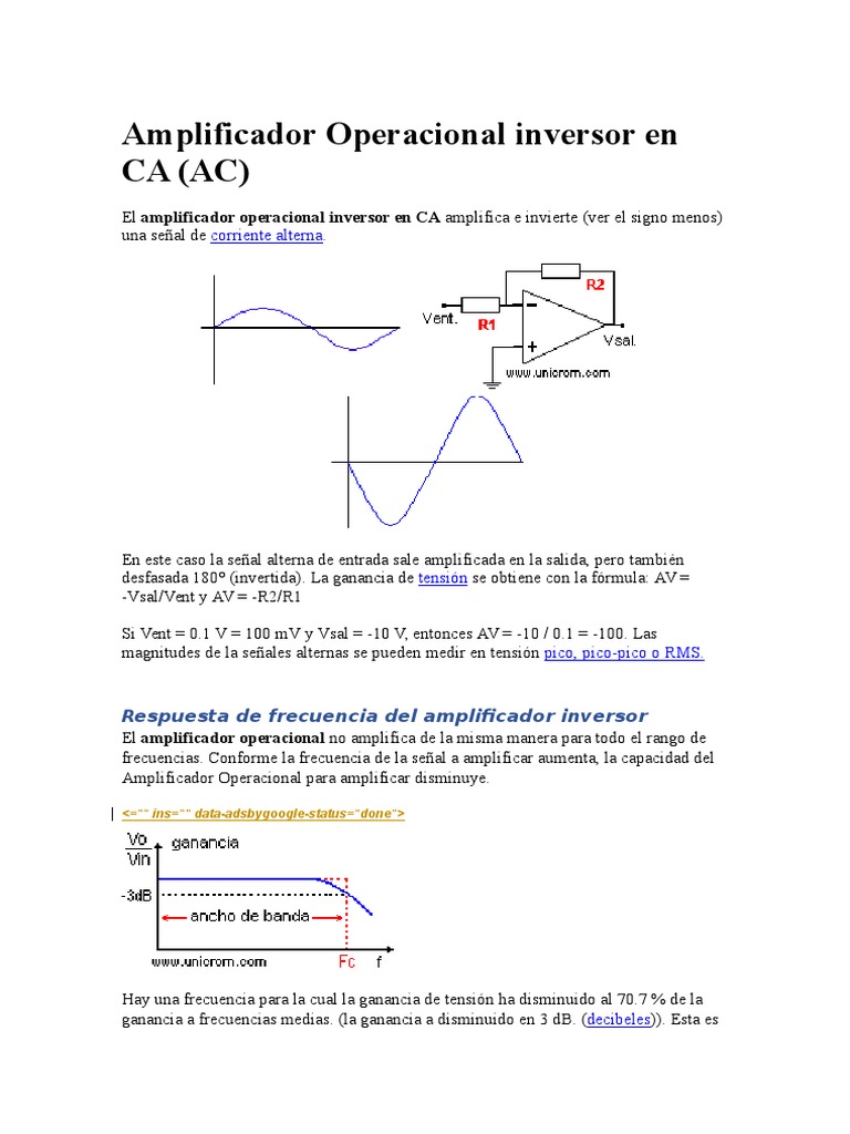Amplificador Operacional Inversor en CA | PDF | Amplificador ...