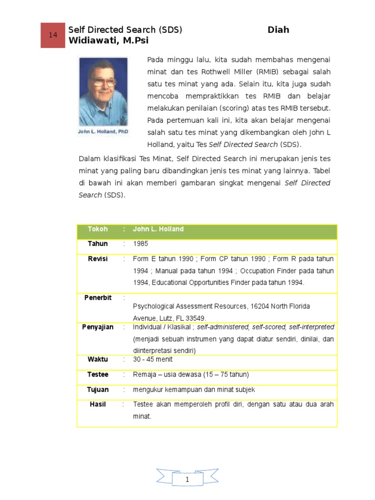 Panduan Tes Self Directed Search (SDS) | PDF | Karier & Perkembangan