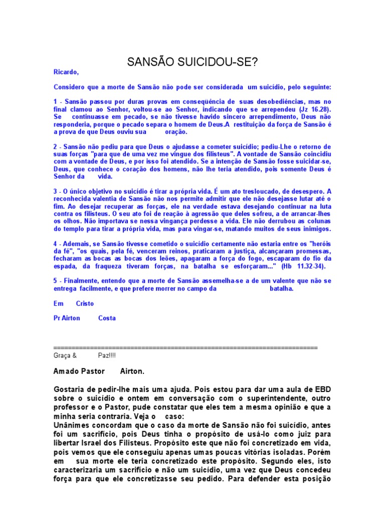 [a Morte de Sansão] PDF Sansão Suicídio