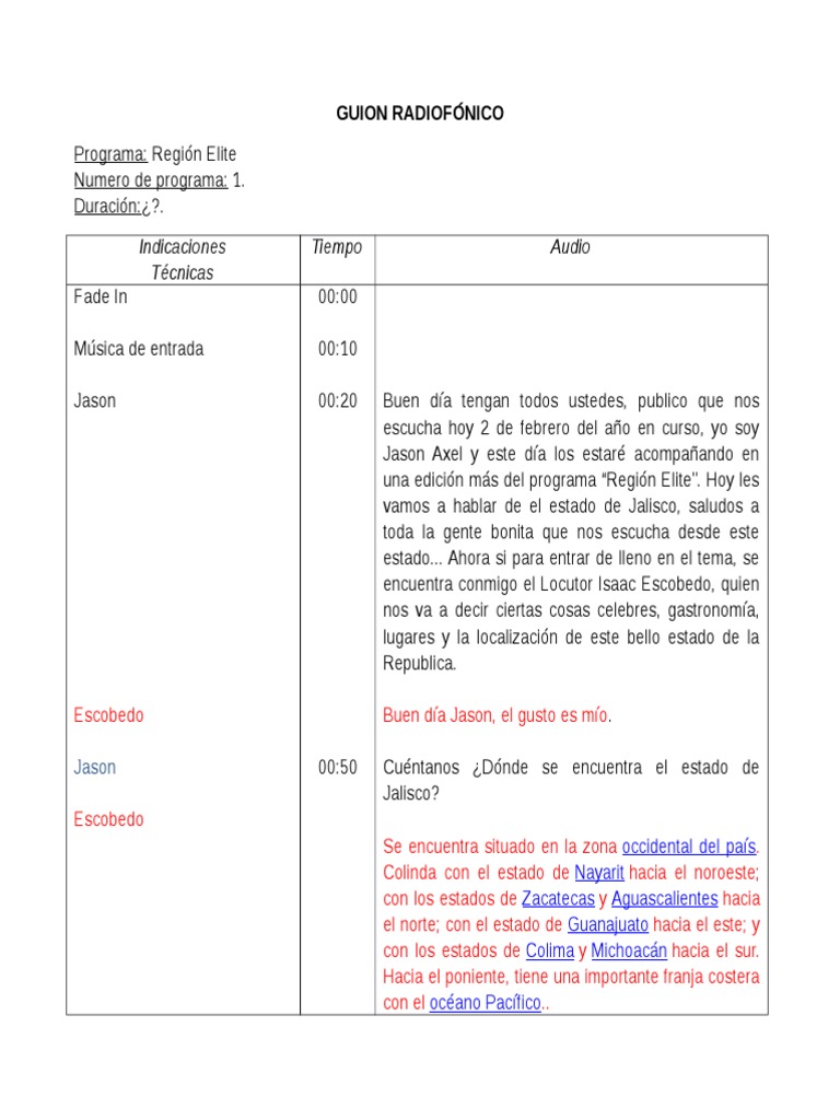 Guion Radiofonico ESPAÑOL