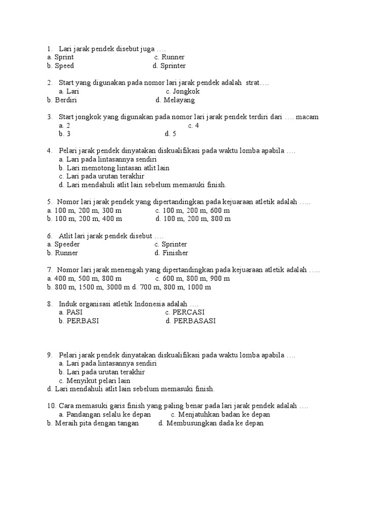 Soal Uraian Lari Jarak Menengah Sd Mi Kls V