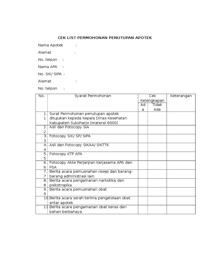 Contoh Sia Apotek - Perumperindo.co.id