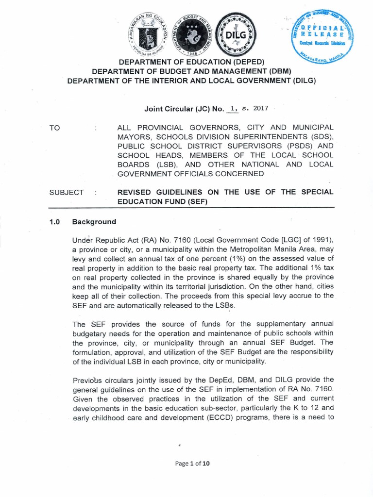 Joint circular no 1 dbm deped dilg local government teachers