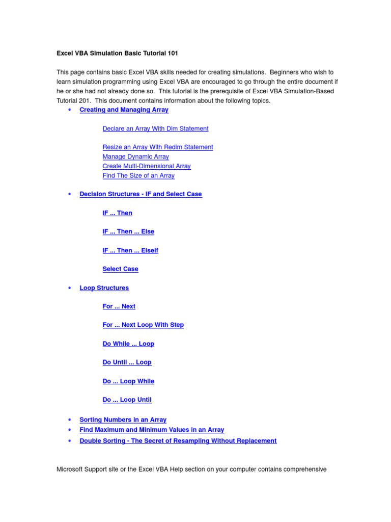Excel VBA Simulation Basic Tutorial 101 | PDF | Array Data Structure ...