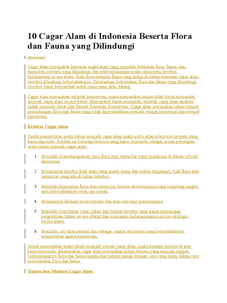 10 Cagar Alam Di Indonesia Beserta Flora Dan Fauna Yang Dilindungi Pdf