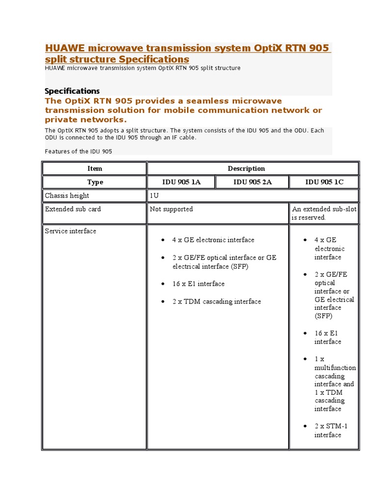 OptiX RTN 905 Microwave System Overview | PDF | Amplifier | Quality Of ...