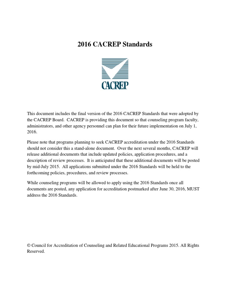 2016 CACREP Standards PDF School Counselor Substance Use Disorder