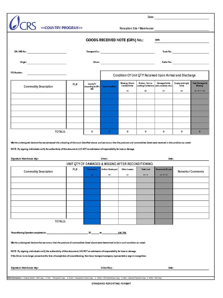 Goods Received Note (GRN) Format | PDF | Transport | Business