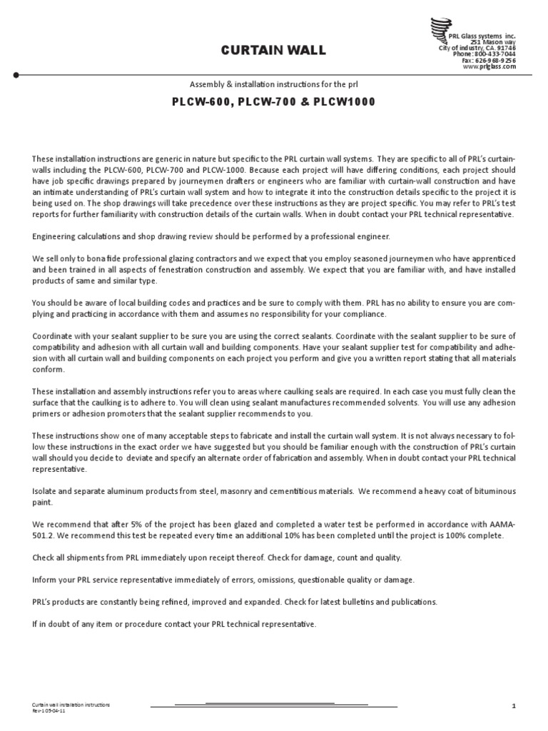 PRL Curtain Wall Installation Guide | PDF | Masonry | Architectural ...