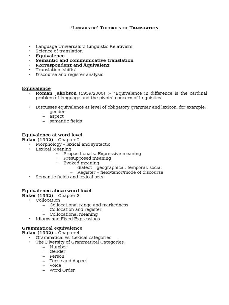 Linguistic Theories of Translation | PDF | Semantics | Language Mechanics