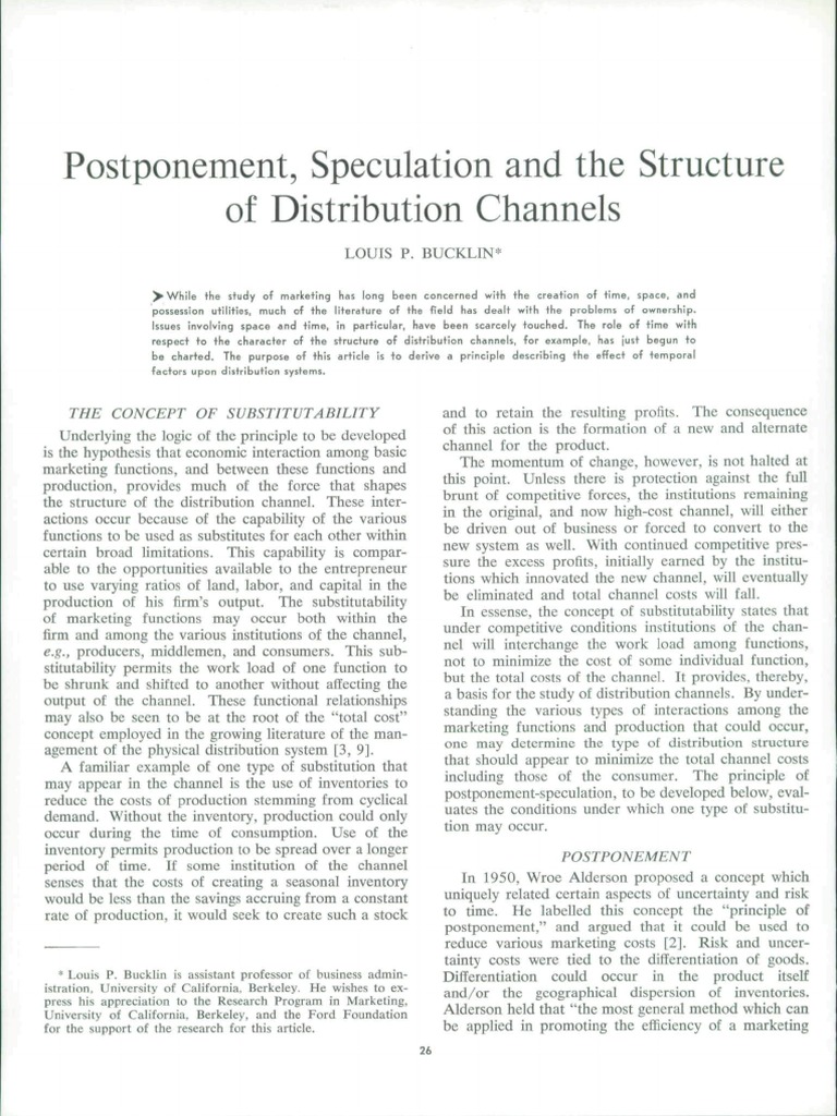 Postponement in Distribution Channels | PDF | Speculation | Inventory