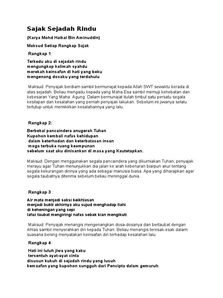 Sajak Sejadah Rindu Pdf