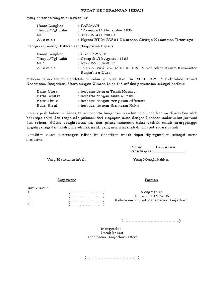 Surat Keterangan Hibah