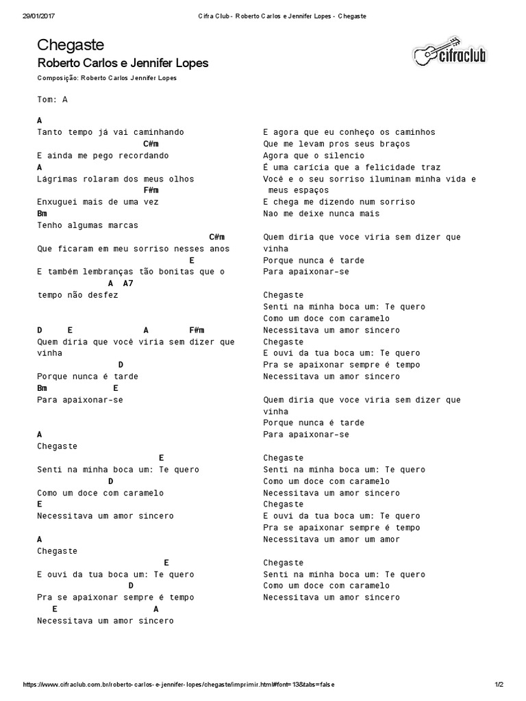 Chegaste Roberto Carlos Y Jennifer Lopez Letra
