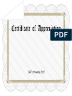 Certificate of Appreciation: 24 Februvary 2015