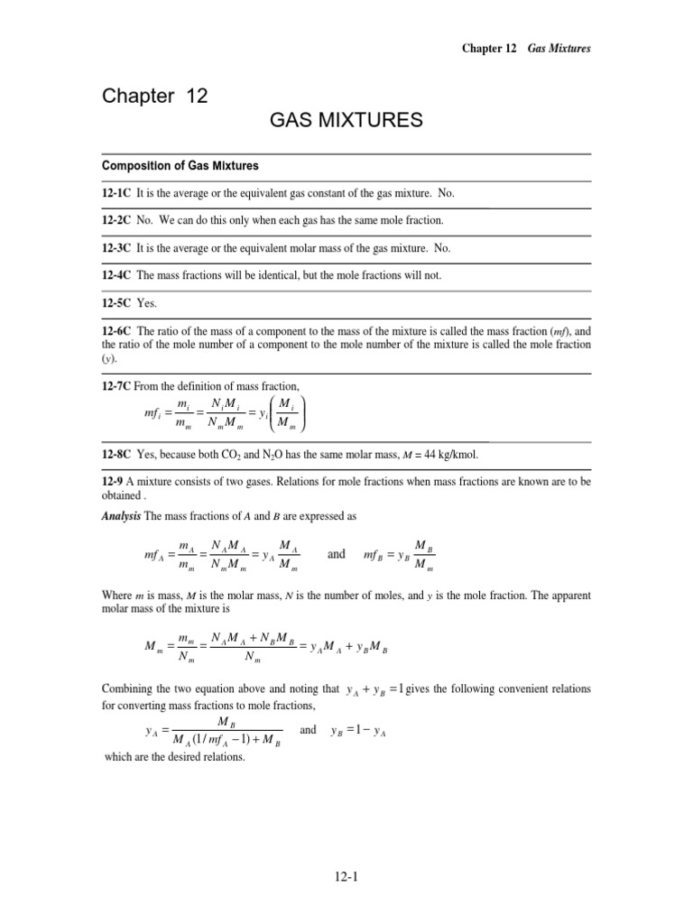 Mole and Mass Fractions in Gas Mixtures | PDF | Gases | Mole (Unit)