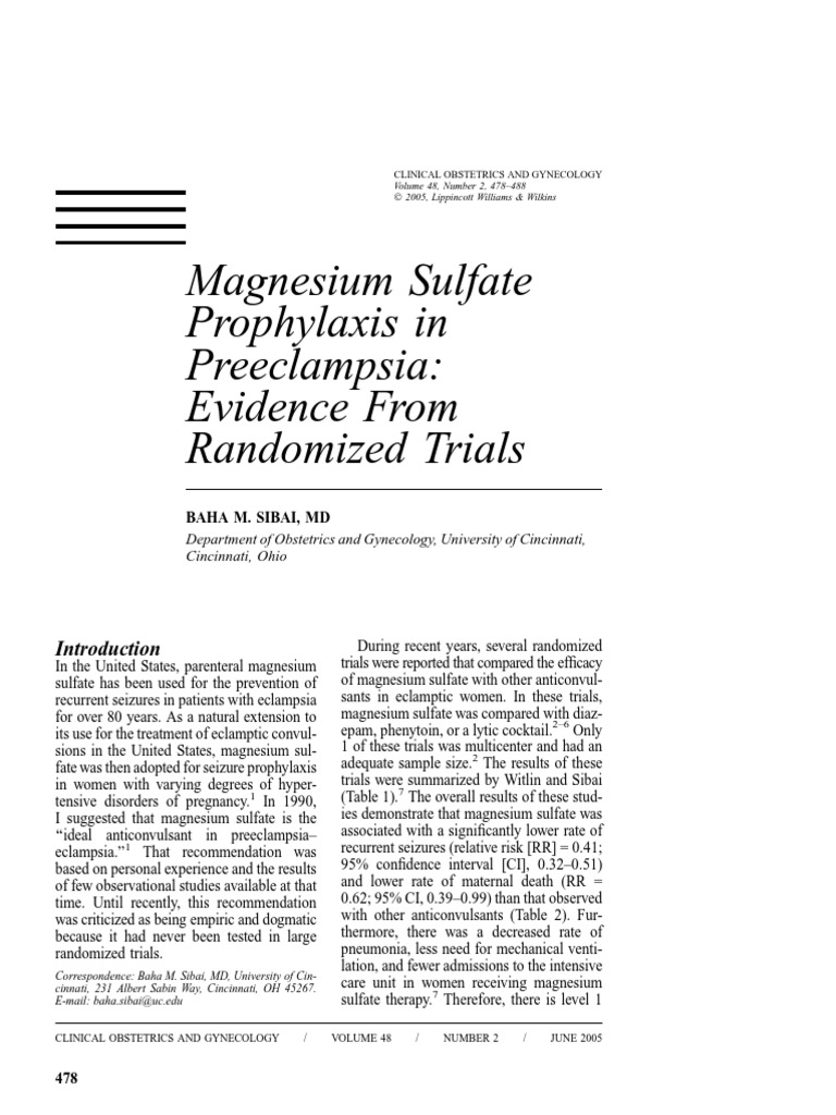 Magnesium For Preeclampsia2005 PDF Maternal Health Childbirth