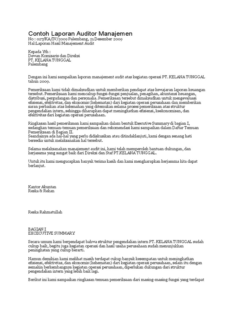 Contoh Laporan Auditor Manajemen Docx