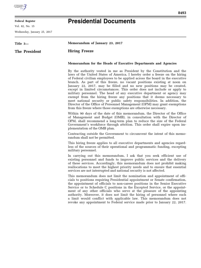 2017 UNITED STATES FEDERAL HIRING FREEZE intelligence overview