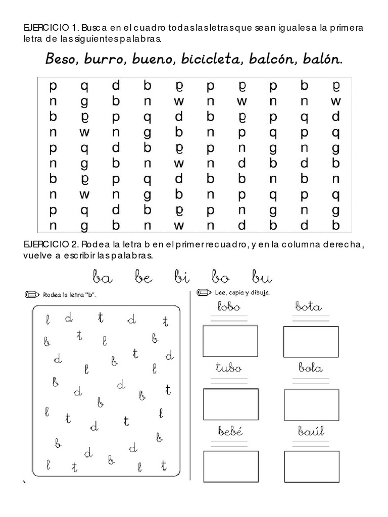 Ejercicios para aprender la letra B | PDF | Artes del Lenguaje y