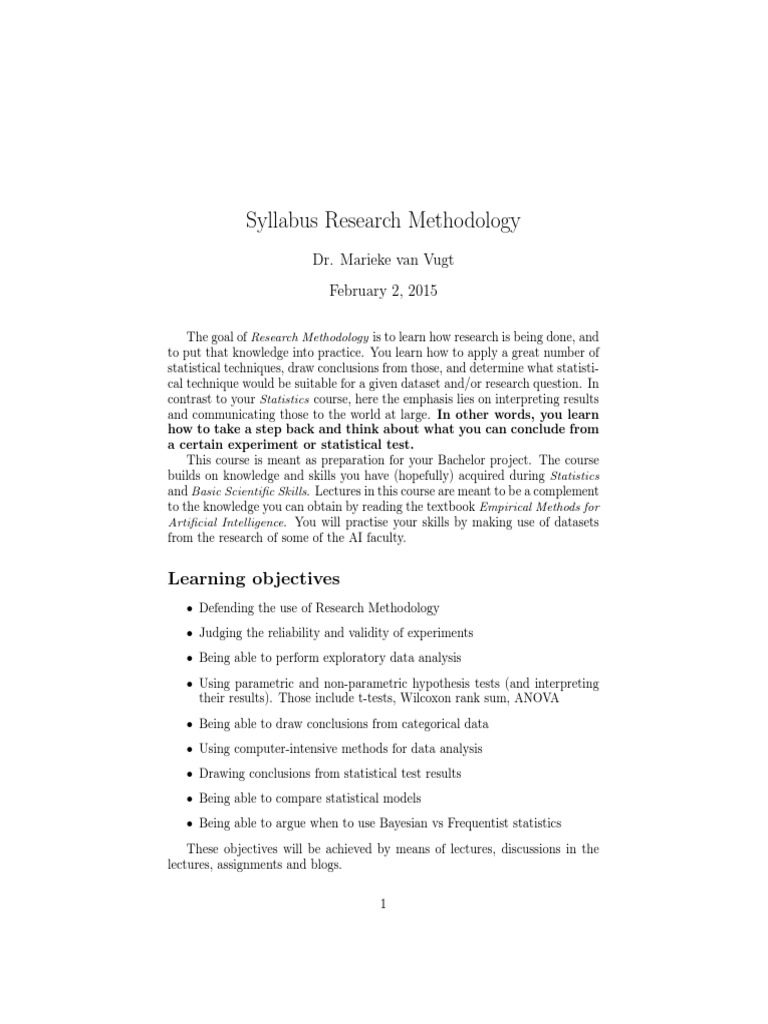 Research Methodology Syllabus Overview | PDF | Statistical Hypothesis ...