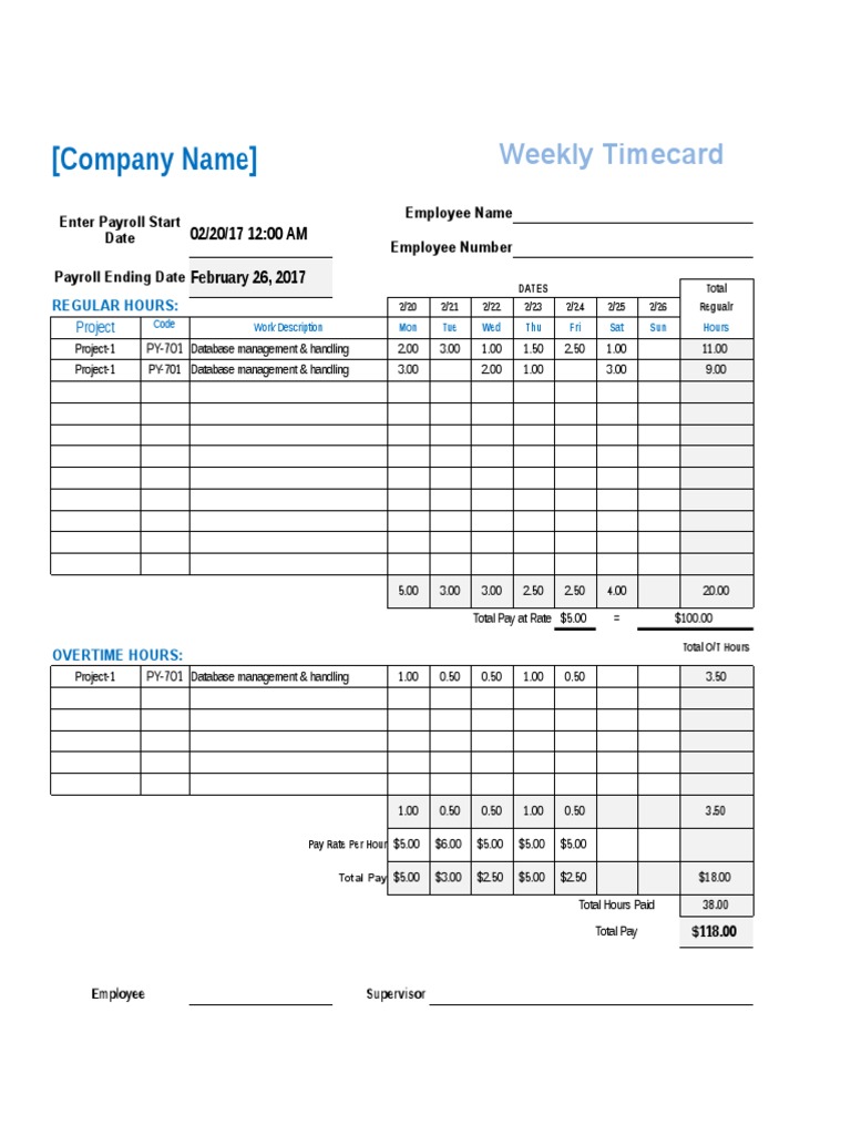 Weekly Timecard Template PDF