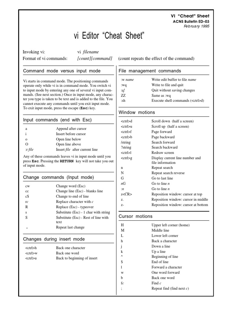 VI Cheat Sheet PDF | PDF