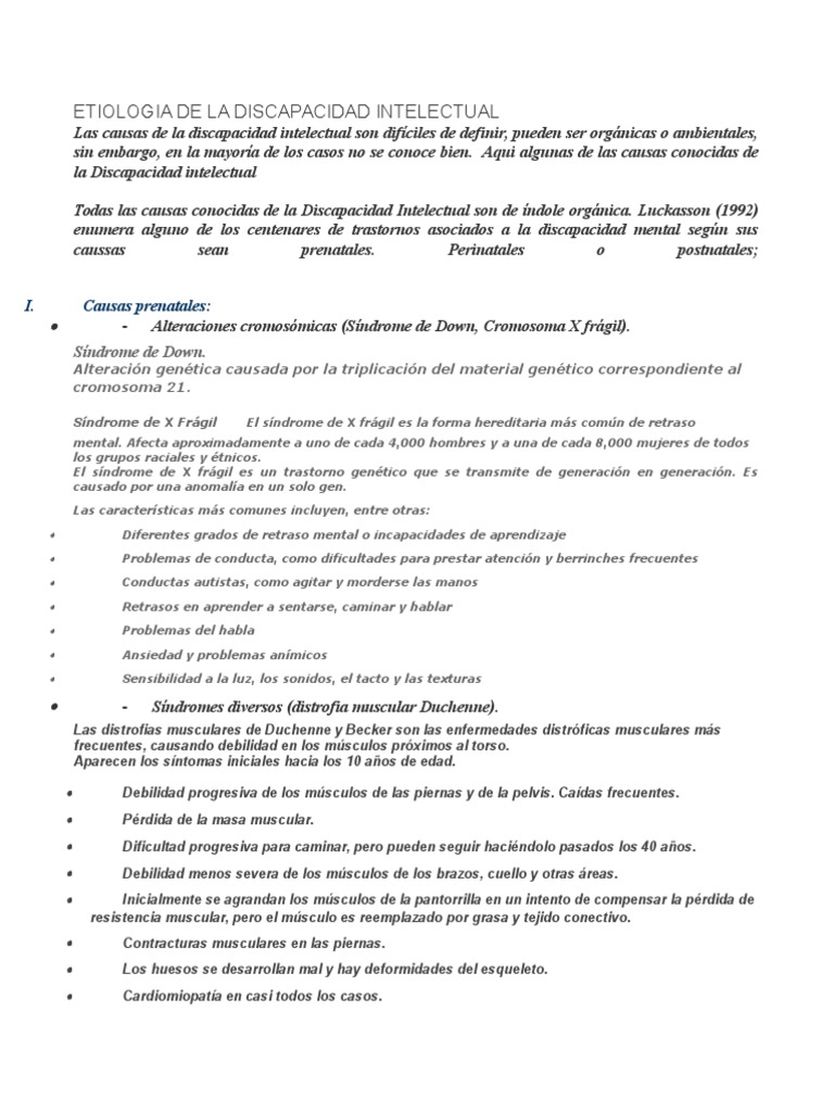 Causas de la Discapacidad Intelectual | PDF | Discapacidad intelectual ...