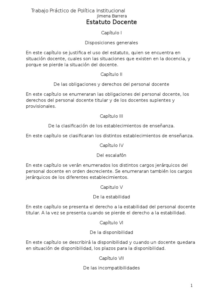 Estatuto Docente Resumen PDF Maestros
