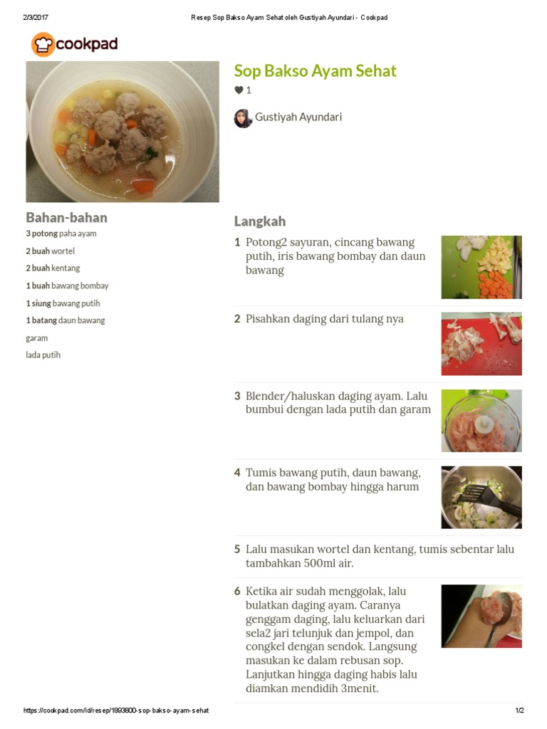  Resep  Sop Bakso  Ayam  Sehat  oleh Gustiyah Ayundari 