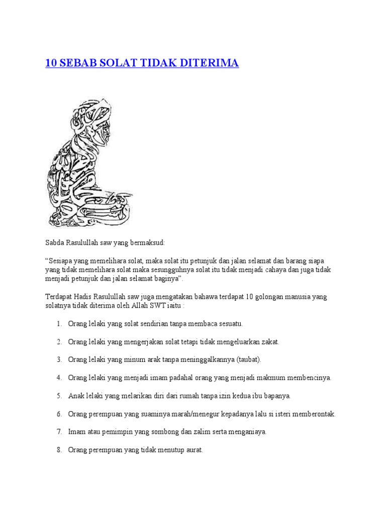 10 Sebab Solat Tidak Diterima Pdf