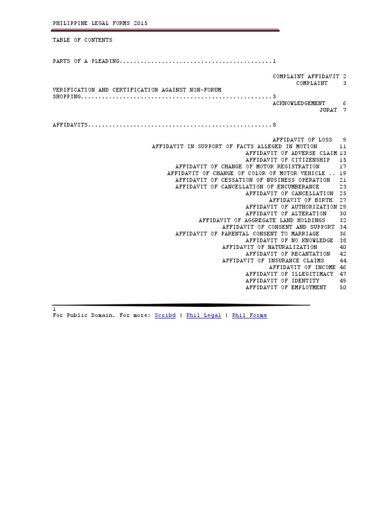 Philippine Legal Forms 2015 PDF Affidavit Deed