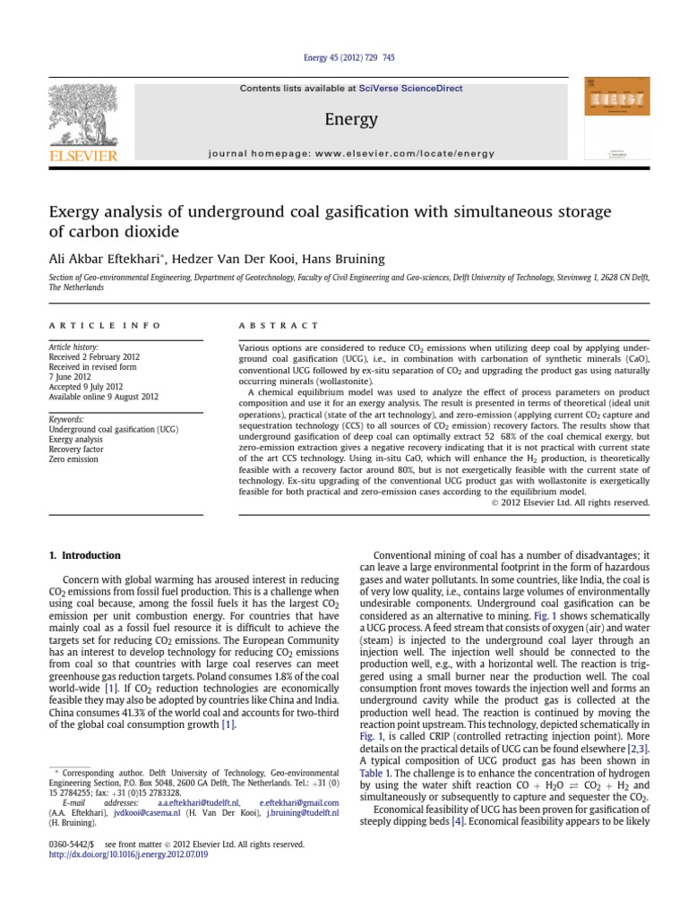 Exergy Analysis of Underground Coal Gasification | PDF | Exergy ...