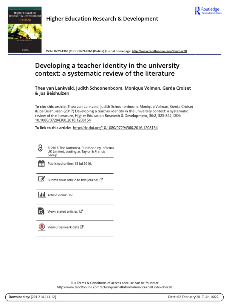 Developing A Teacher Identity in The University Context A Systematic ...