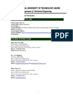 MEE 207 - Applied Mechanics: Course Particulars