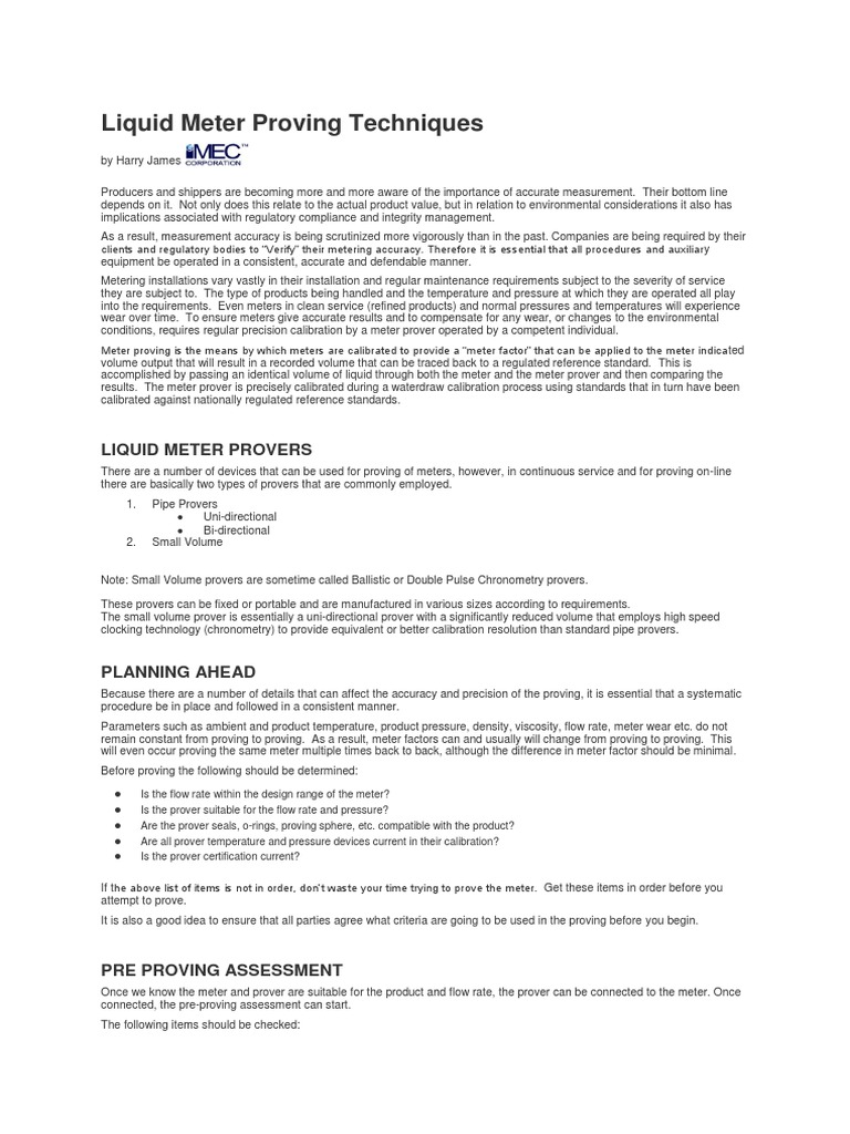 Liquid Meter Proving Techniques | PDF | Calibration | Valve