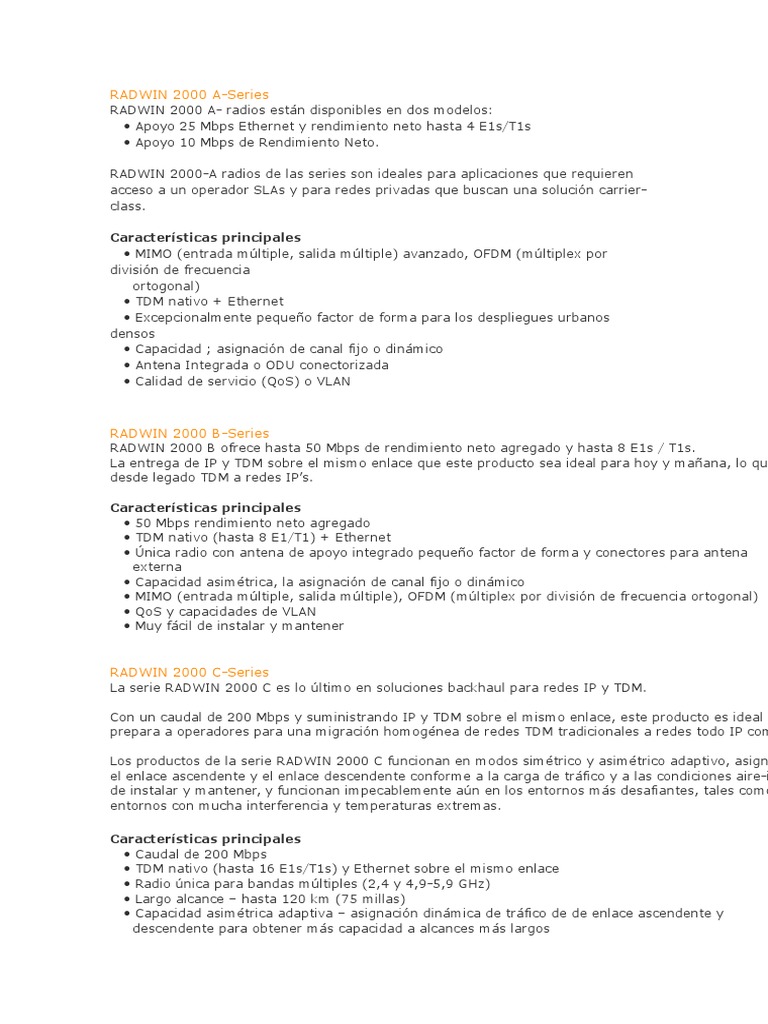 RADWIN 2000 Series Wireless Backhaul Radios: Models A, B, and C | PDF