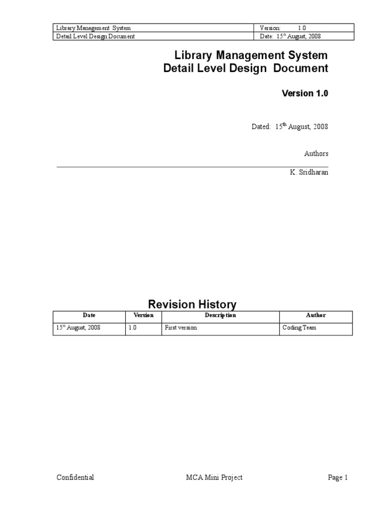 Library Management System Detail Level Design Document: Dated: 15 ...