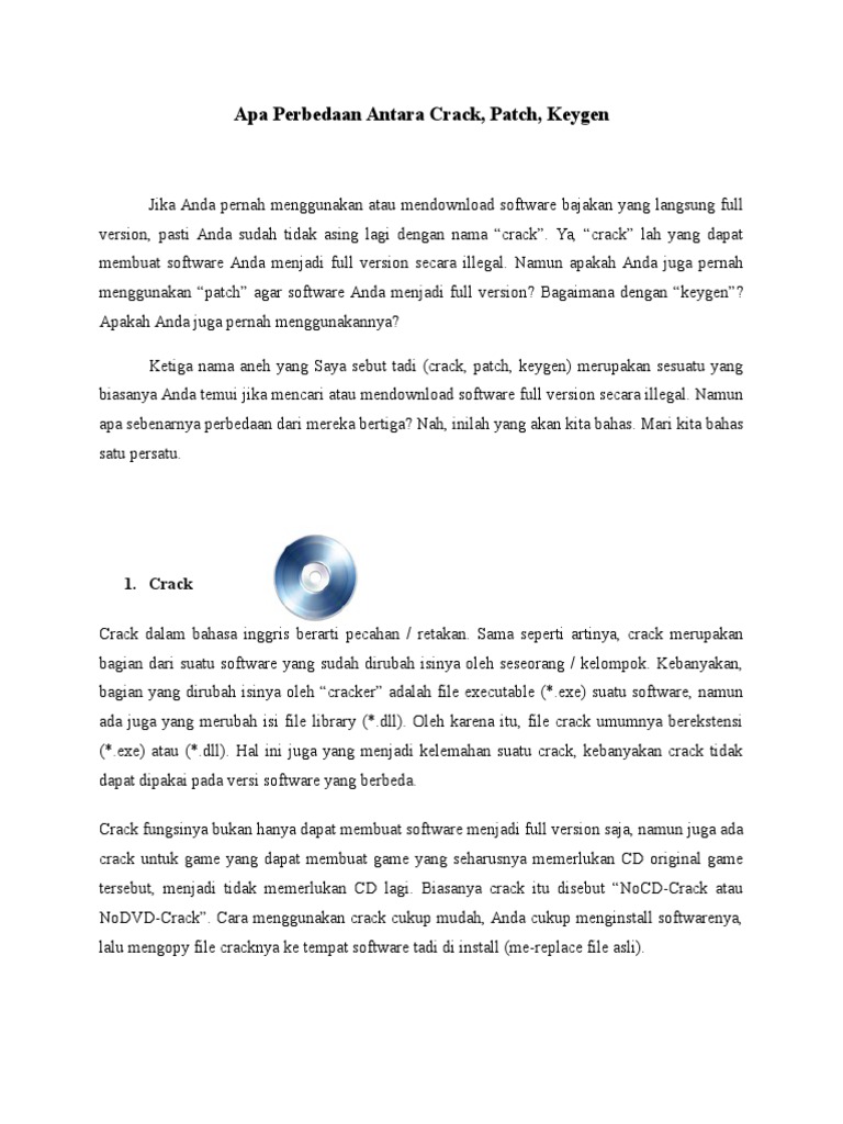 Perbedaan Crack, Patch, Keygen | PDF