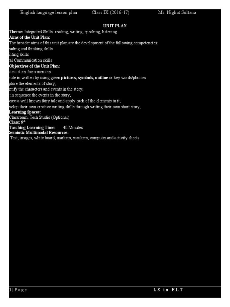 English Lesson Plan for Class IX Skills | PDF