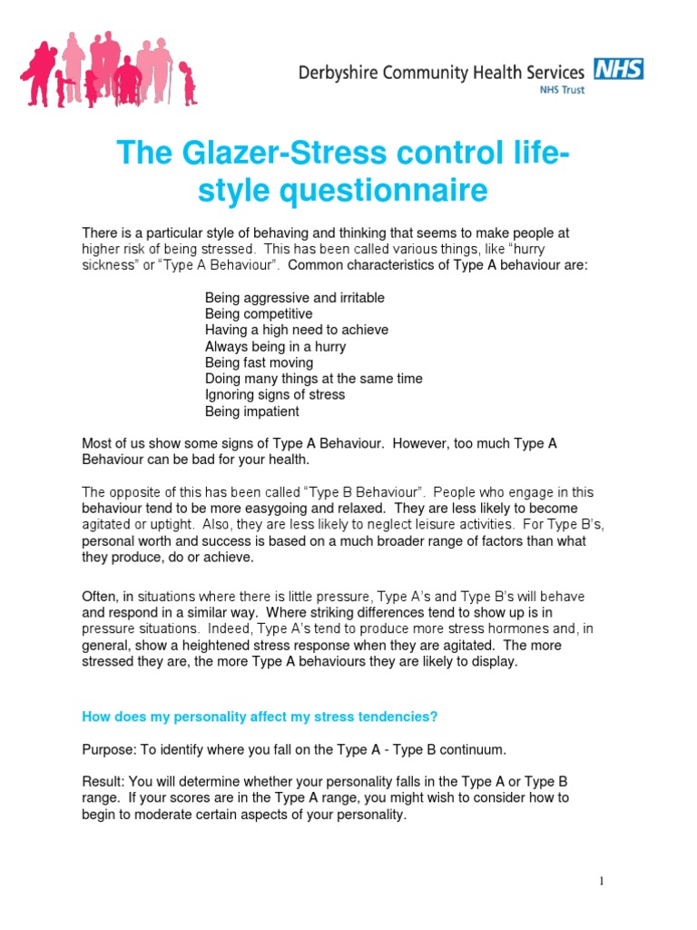 The Glazer-Stress Control Life-Style Questionnaire PERSONALITY TYPE ...