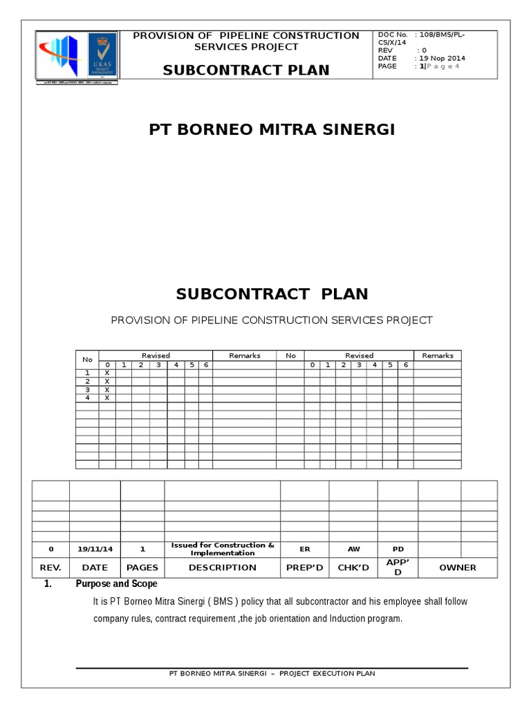 Pipeline Construction Subcontract Induction | PDF | Employment | Business