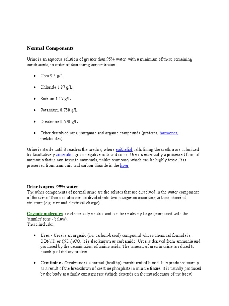 Urine Components PDF Urine Urea