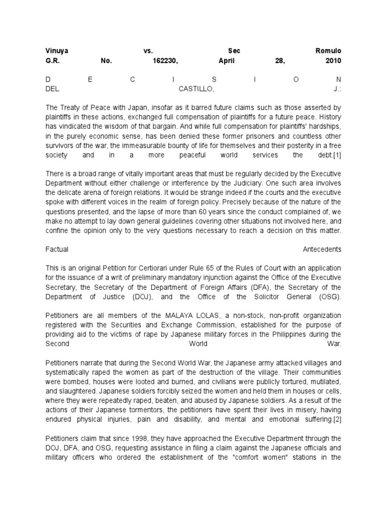 Vinuya vs sec romulo g r no 162230 april 28 2010 pdf empire of