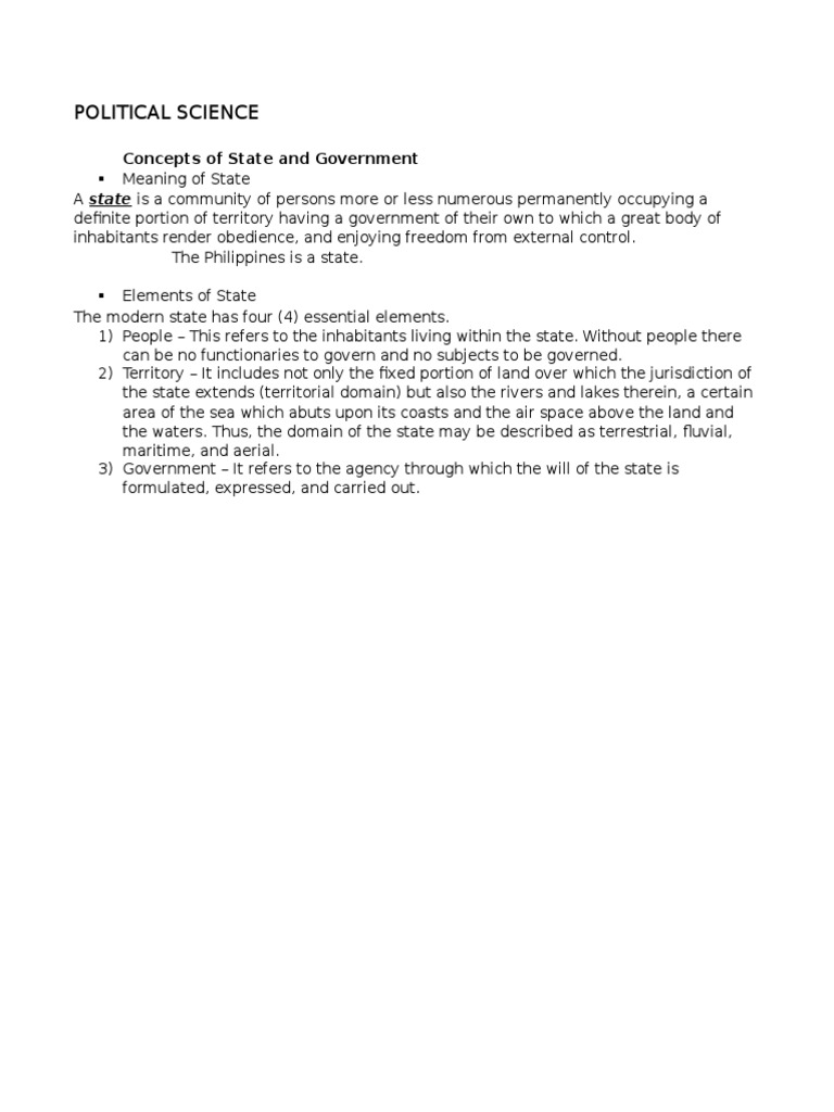 Political Science: Concepts of State and Government | PDF | Politics ...