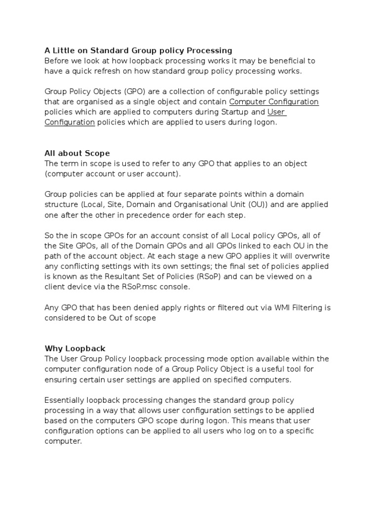 Group Policy Loopback Processing Understanding PDF Group Policy